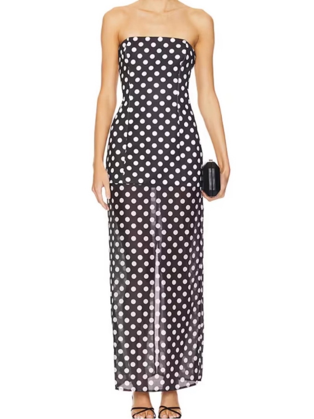REVOLVE Strapless Black Maxi Dress with White Polka Dots